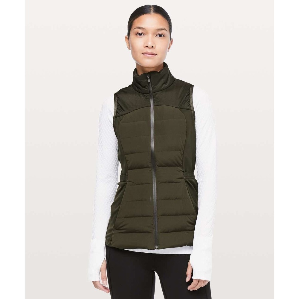 Lululemon Down For It All Vest Women's Size 4 Dark Olive Goose Down Run Vest